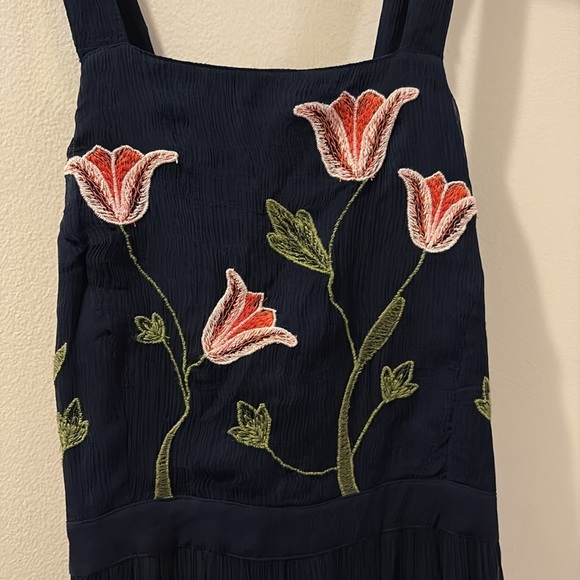 Floreat Anthropologie Navy blue maxi dress with Pink embroidered flowers- NWT-10 - Picture 2 of 7